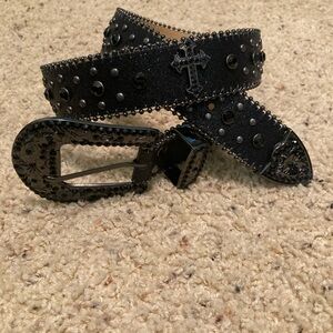 Black cross belt studded jewels and glittery goth cowboy western buckle unisex